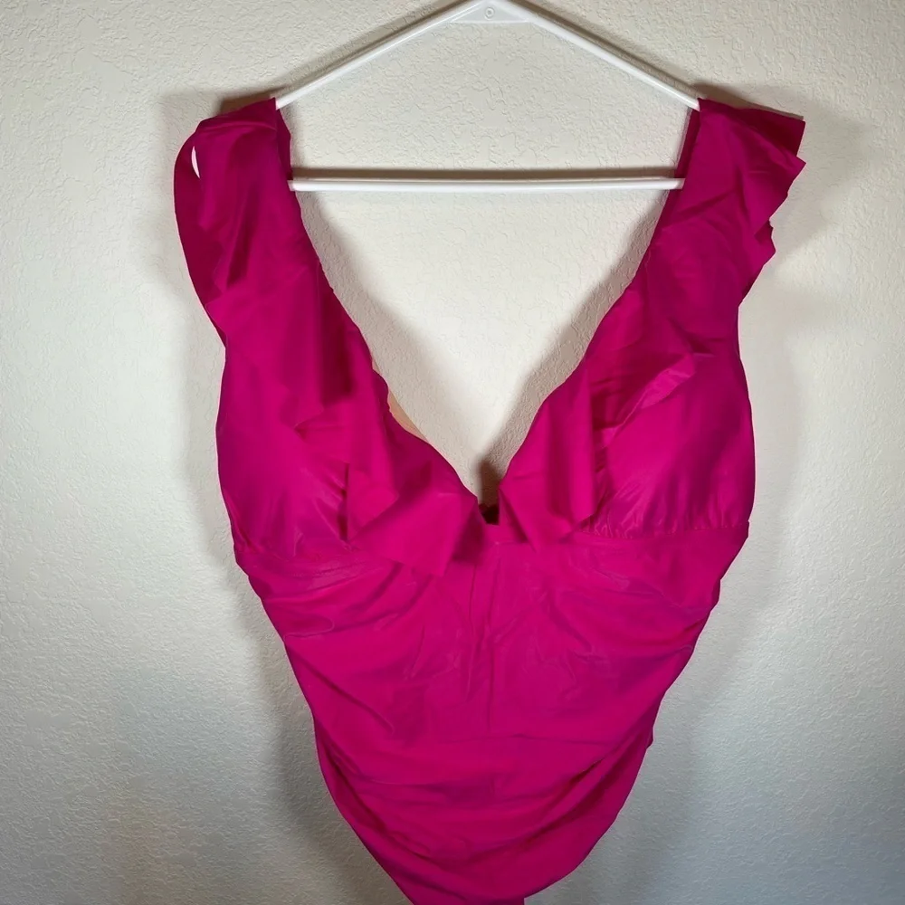 J.Crew bright pink ruffled one piece swimsuit